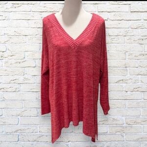 Torrid Coral V-Neck Long Sleeve Top with Irregular Hem Size 1
